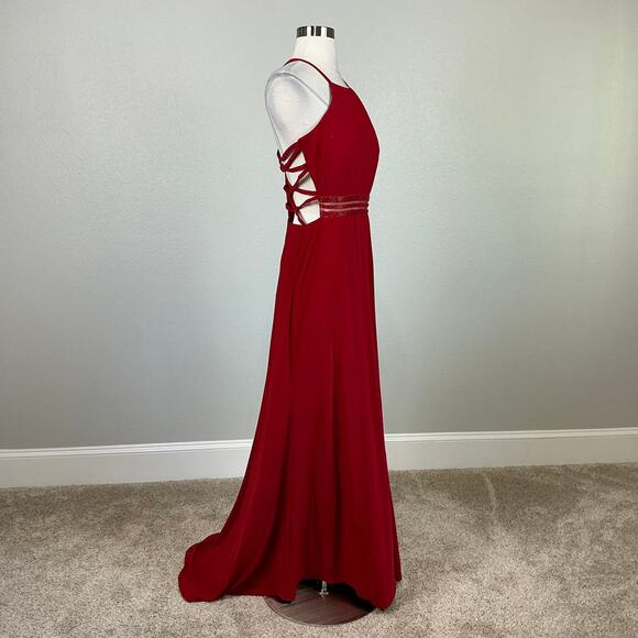 Red Backless Evening Gown Size 10 Nightway Cut Out Thigh Slit Long Formal Dress - Picture 3 of 13